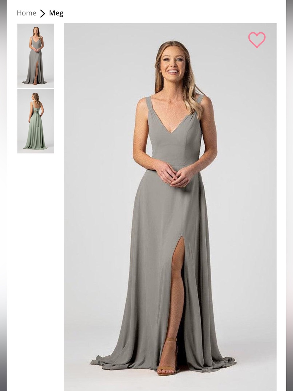 V-Neck Silver Chiffon Dress with Front Slit.